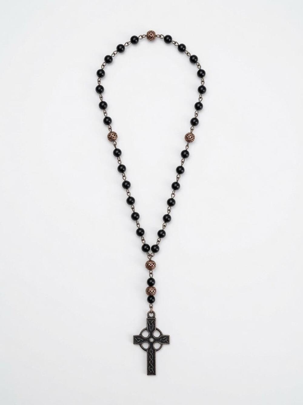 Vintage Black Onyx Prayer Chaplet: Celtic Cross with Trinity Knot